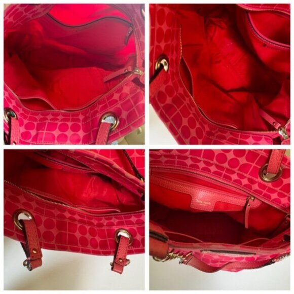 Kate Spade Pink Jacquard Pink Canvas Chain Strap Tote Shoulder Bag Leather Print - Picture 14 of 16